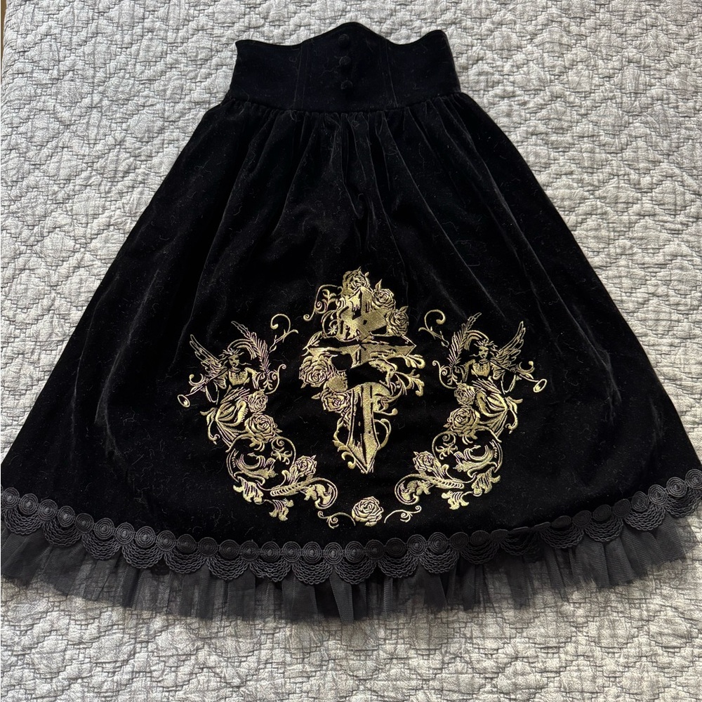Black and Gold Velvet Lolita Skirt